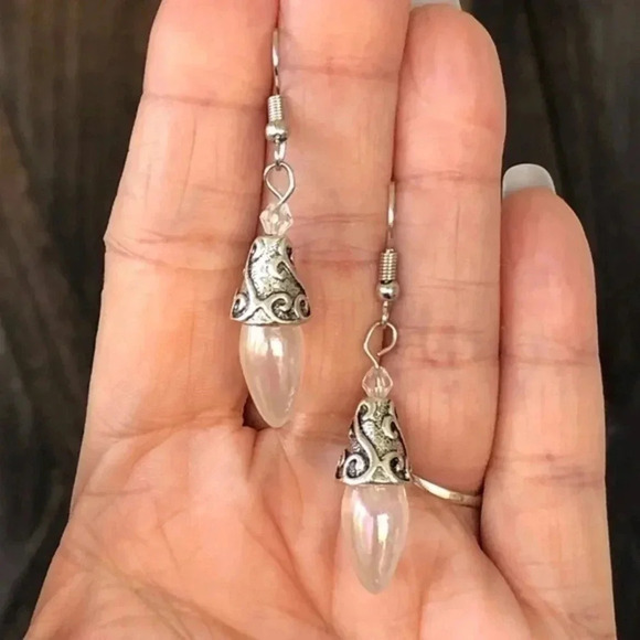 Ornate Cap on Moonstone Teardrop  925 Sterling Silver Plated Earrings - Picture 1 of 5